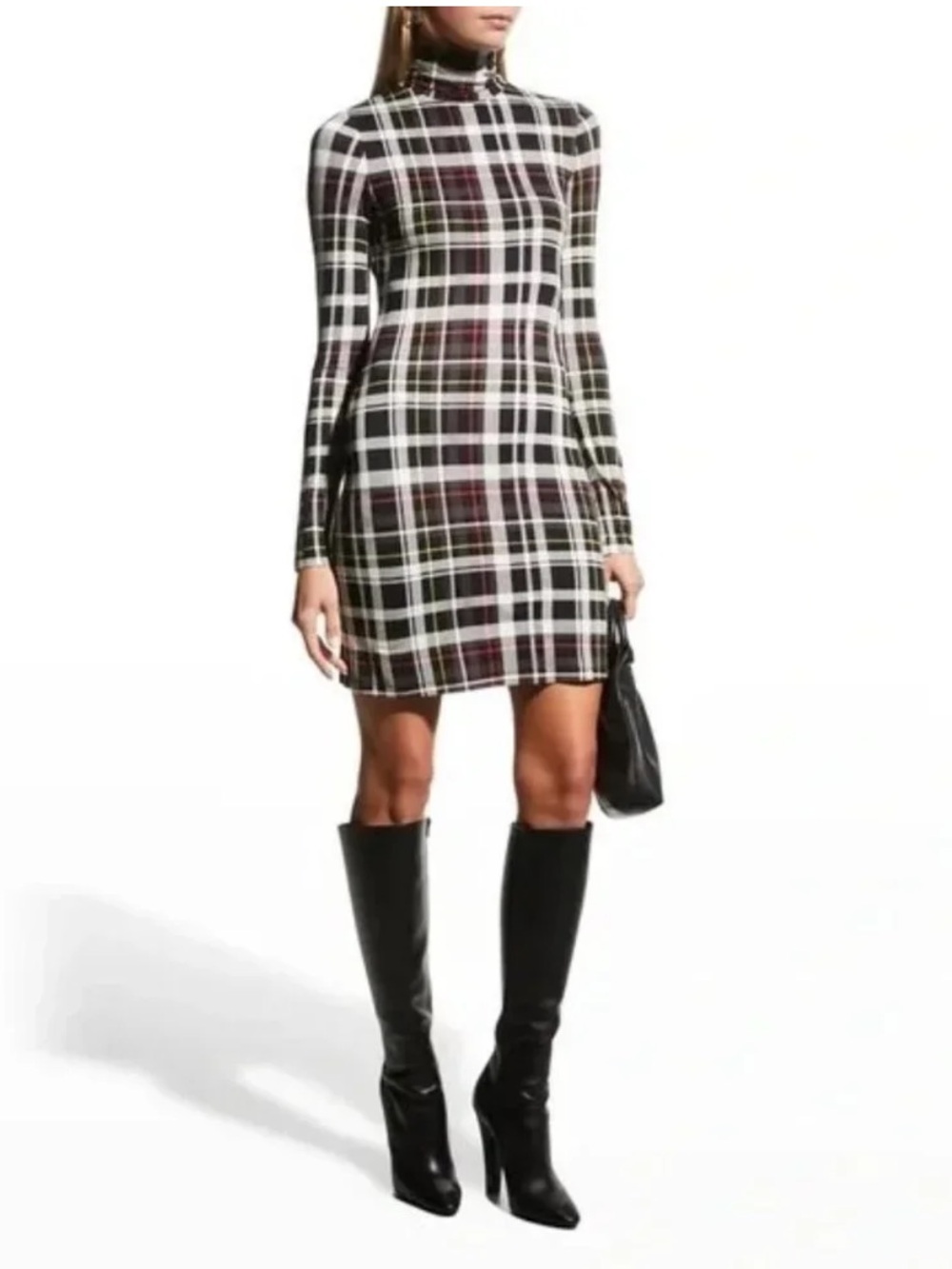 ALICE + OLIVIA delora mini dress turtleneck freedom plaid long sleeve colorful